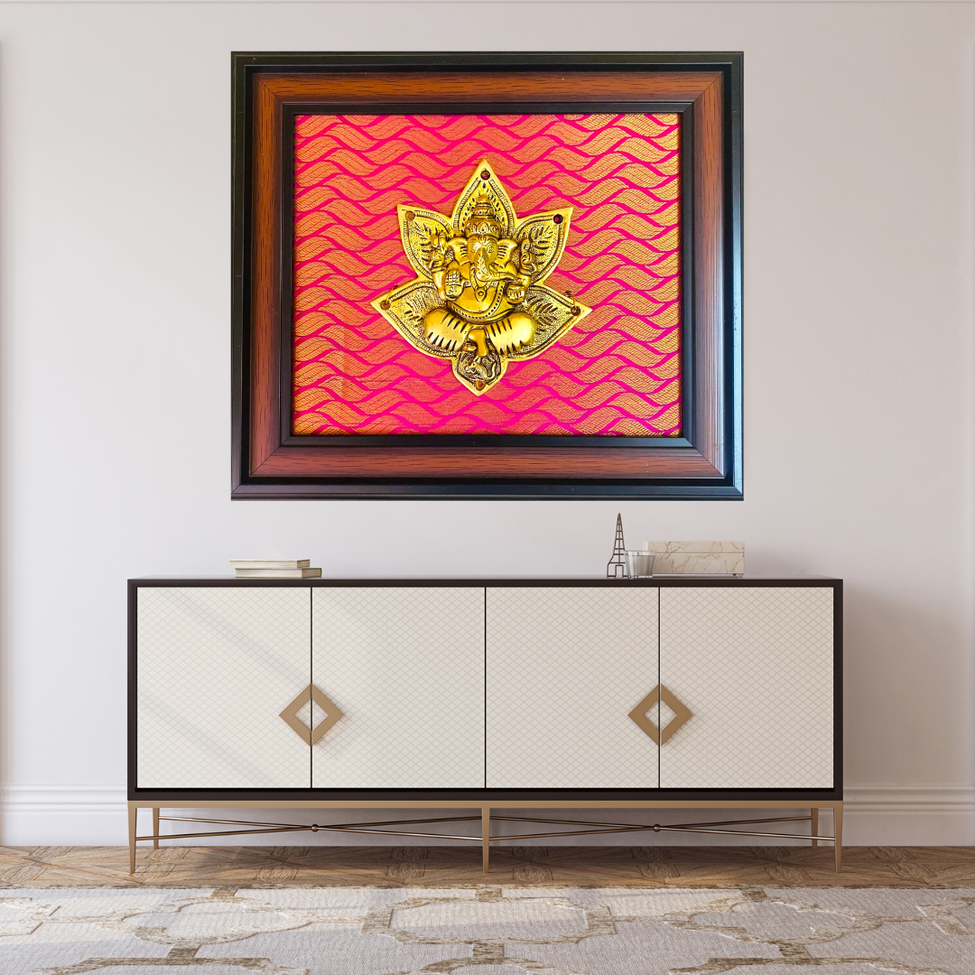 Brass Ganesha Leaf Wall Frame