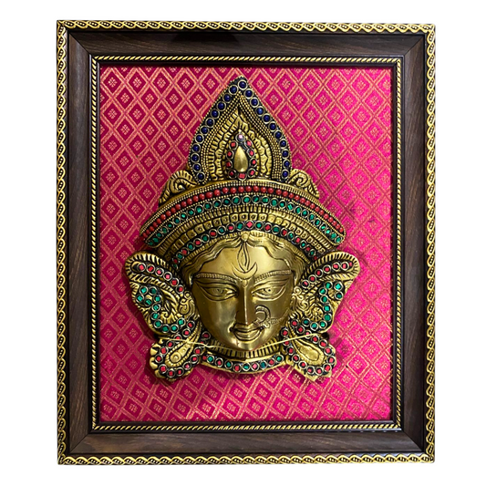 Handcrafted Brass Durga Face Wall Frame – 11.5 x 13.5 Inches