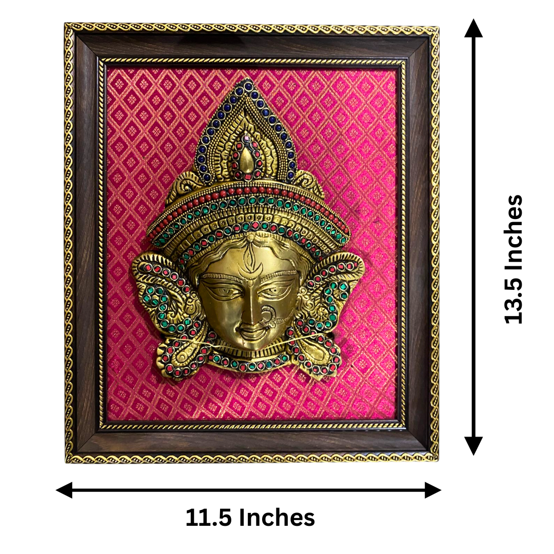 Handcrafted Brass Durga Face Wall Frame – 11.5 x 13.5 Inches