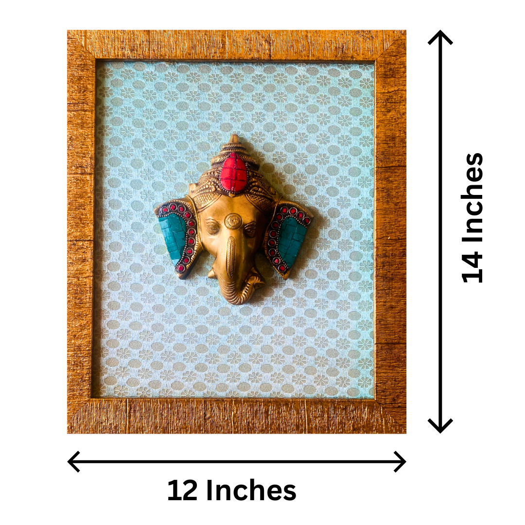 Tatva Creators Brass Ganesha Turquoise and Red Stone Wall Frame