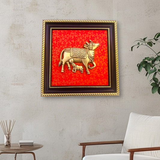 Tatva Creators Traditional Brass Kamdhenu Cow and Calf Wall Art