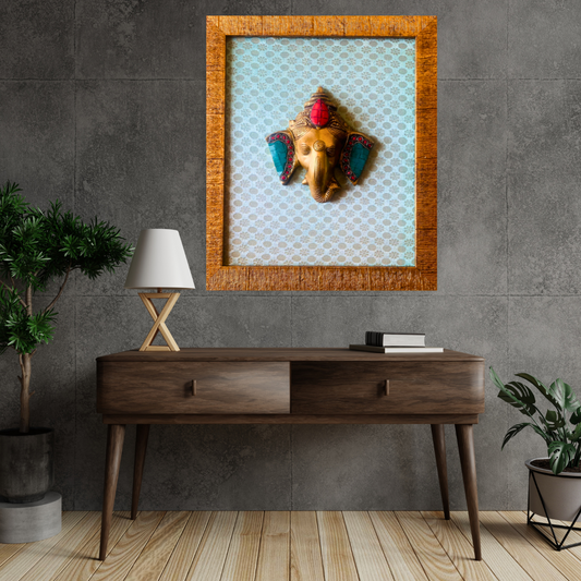 Tatva Creators Brass Ganesha Turquoise and Red Stone Wall Frame
