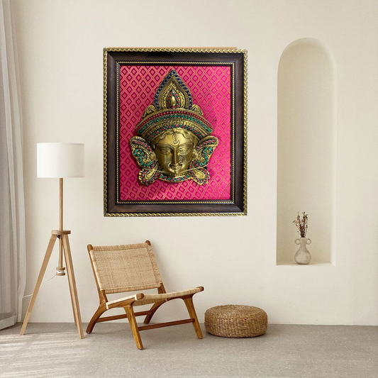 Handcrafted Brass Durga Face Wall Frame – 11.5 x 13.5 Inches