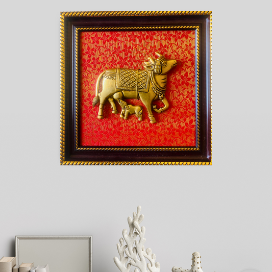 Tatva Creators Traditional Brass Kamdhenu Cow and Calf Wall Art