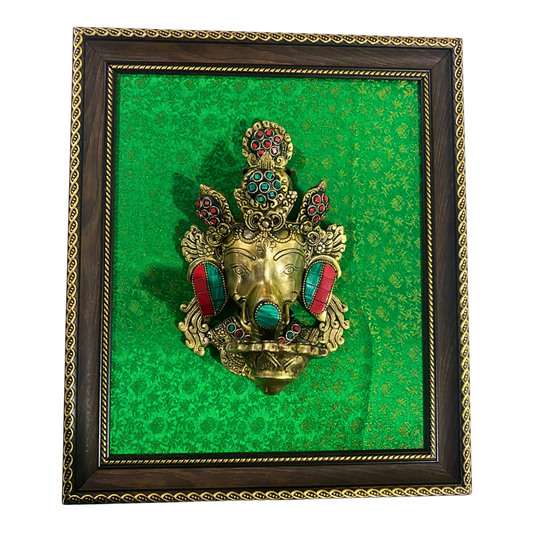 Brass Lord Ganesha Wall Hanging with Decorative Frame – Handcrafted Wall Art (11.5 x 13.5 inches)