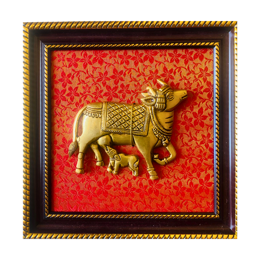 Tatva Creators Traditional Brass Kamdhenu Cow and Calf Wall Art