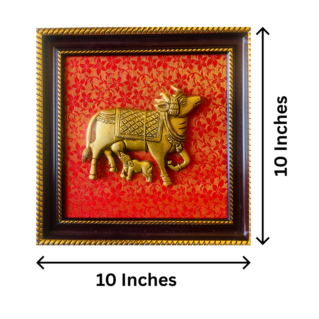 Tatva Creators Traditional Brass Kamdhenu Cow and Calf Wall Art