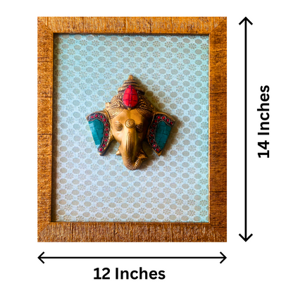 Tatva Creators Brass Ganesha Turquoise and Red Stone Wall Frame