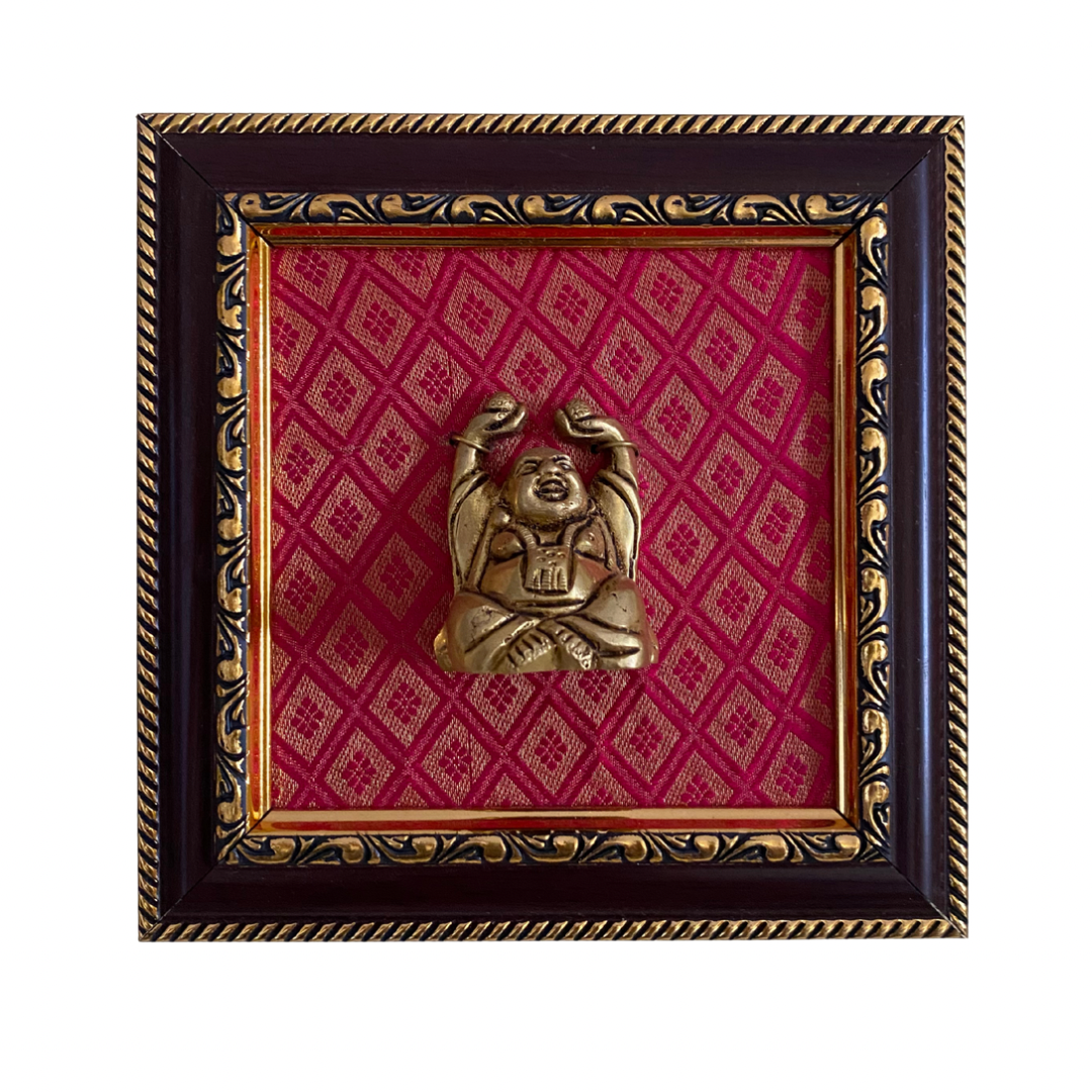 Handcrafted Brass Laughing Buddha 3D Wall Frame – 5 x 5 Inches