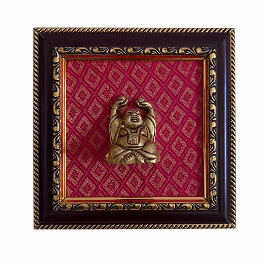 Handcrafted Brass Laughing Buddha 3D Wall Frame – 5 x 5 Inches